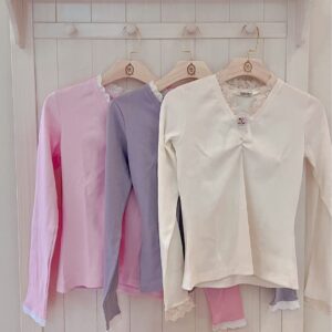 Blusa de Malha Canelada Vintage (offwhite \ Lavanda )
